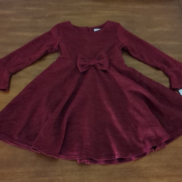 Rare Editions Toddler Girls Bell Sleeve Knit Dress burgundy red color size 5 NWT - Picture 1 of 9